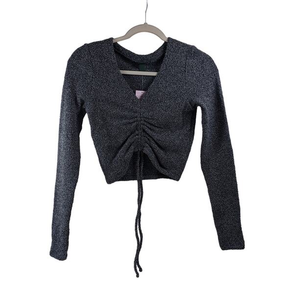 Fitted Ruched Front Sweater Wild Fable S Black Gray Knit Long Sleeve V Neck Tee‎ - Picture 1 of 7